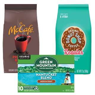 Green Mountain K-Cup Coffee Pods, McCafe Premium Roast & Donut Shop Ground Coffee Green Mountain K-Cup Coffee Pods, McCafe Premium Roast & Donut Shop Ground Coffee